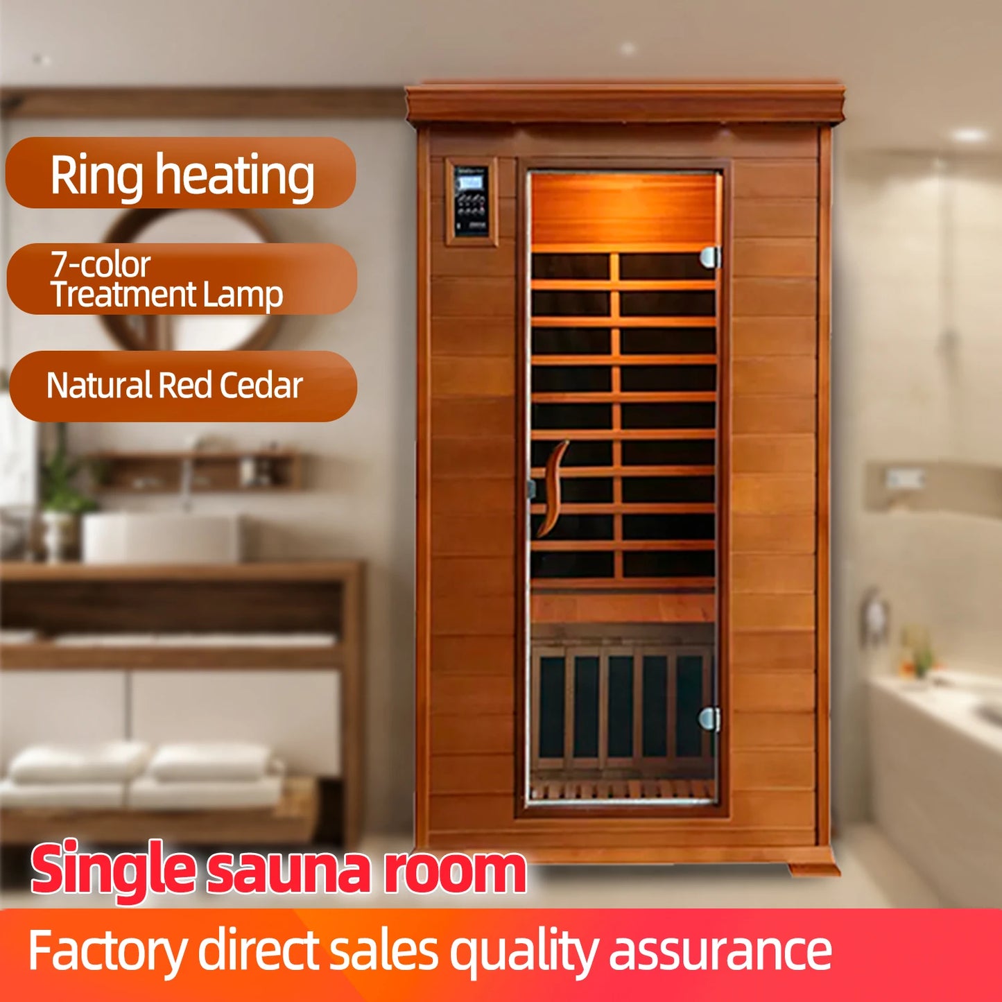 Dynamic Home Sauna FAR Infrared 1 Person Room Light Therapy with Control Panel Low-EMF Tech Red cedar